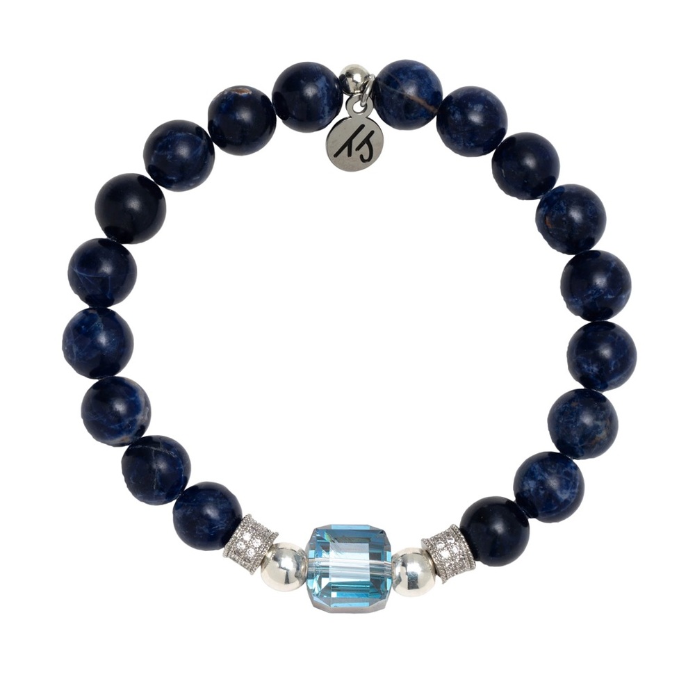 Everyday Sparkle Collection- Sodalite Gemstone with Blue Crystal Bracelet